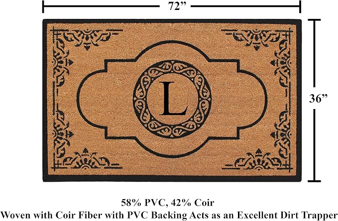 A1 Home Collections First Impression Hand Crafted Abrilina Entry Coir Monogrammed Double Doormat, 72" L x 36" W, X-Large