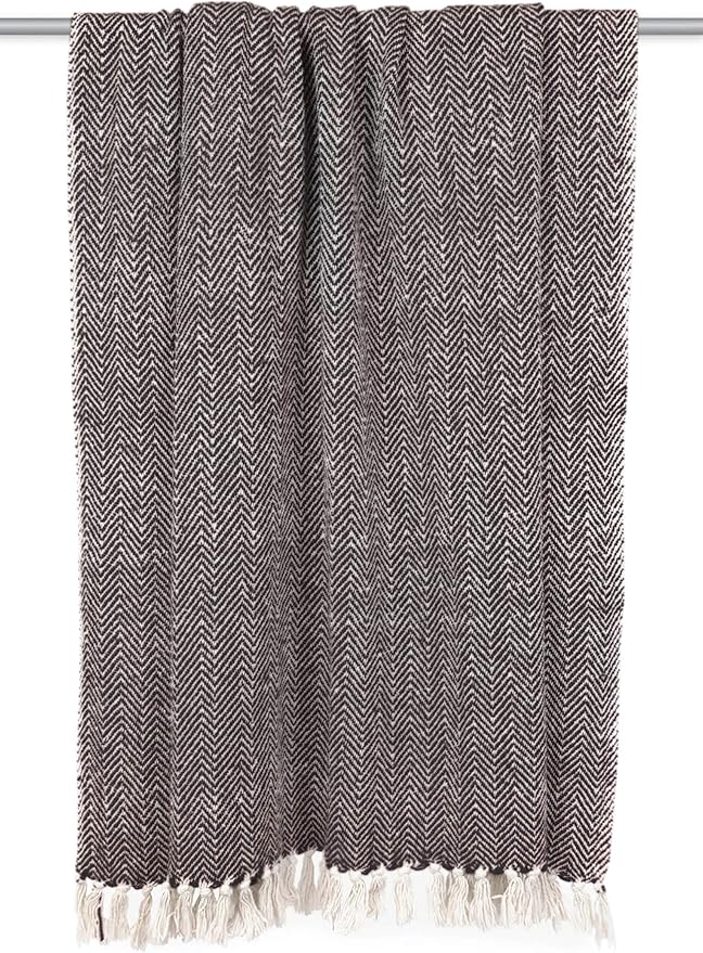 DII Chevron Throw Collection Handloomed Cotton, 50x60, Black (Pack of 12)