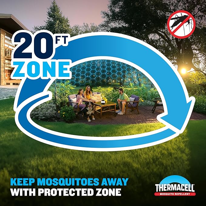 Thermacell E-ZoneGuard Glow Rechargeable Mosquito Repeller + Lantern with 20-Foot Zone of Scientifically Proven Outdoor Protection; 9-Hr Battery; 12-Hr Refill; Bug Spray Alternative; DEET-Free | 20-Foot Zone Protection, 9-Hr Battery, 12-Hr Refill, DEET...