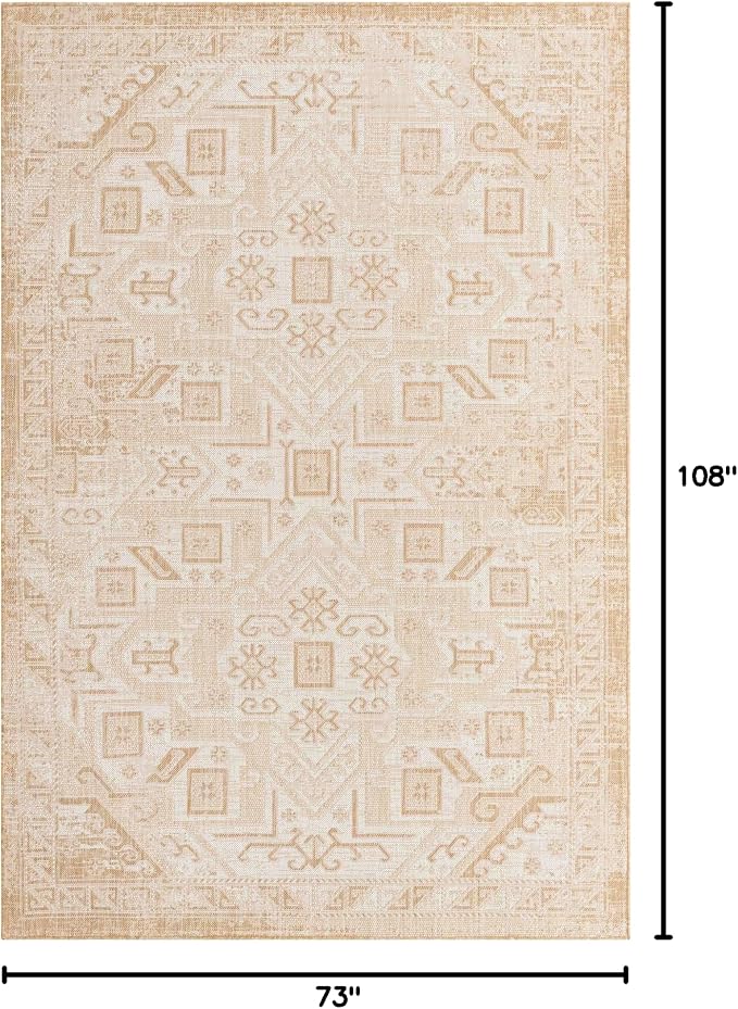 Unique Loom Outdoor Aztec Collection Area Rug - Coba (6' 1" x 9' Rectangle, Natural/ Ivory)