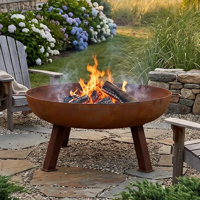 Sunnydaze Cast Iron Heavy Duty Fire Pit for Outside - Wood Burning Outdoor Fire Pit Bowl with Handles for Patio, Backyard, Camping - 34" - Rust