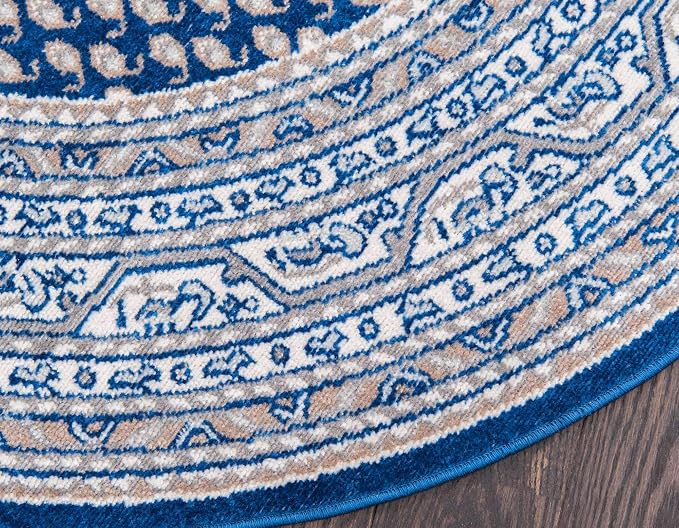 Unique Loom Williamsburg Collection Traditional Border with Dotted Center Area Rug, Round 5' 1" x 5' 1", Navy Blue/Gray