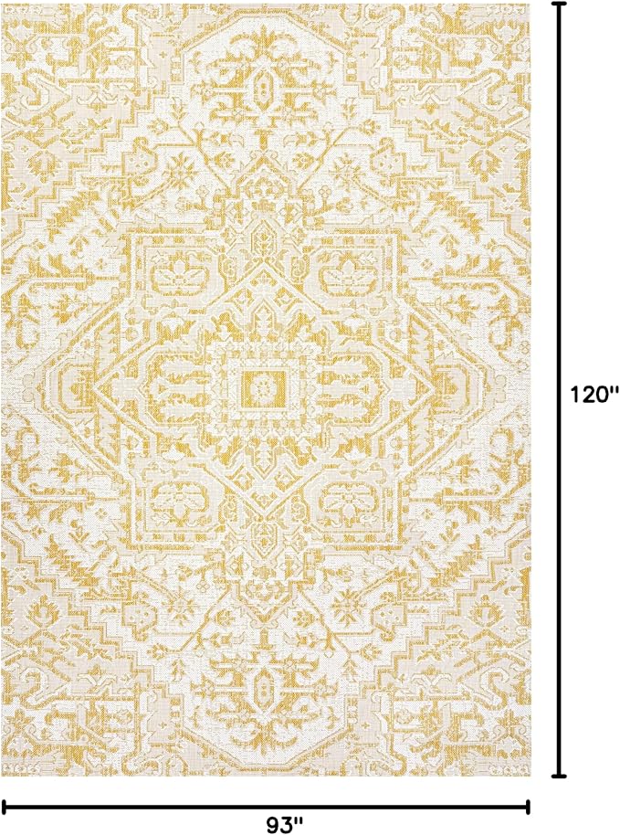 JONATHAN Y Boho Medallion Indoor Outdoor Area Rug 8X10 Cream/Yellow, Estrella Textured Weave for Backyard, Patio, Porch, Easy-Cleaning, High Traffic, Pet-Friendly, Non-Shedding (SMB105H-8)