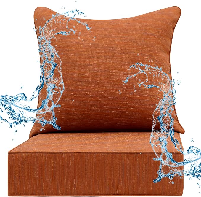 Deep Seat Patio Cushions Set 24 x 24 Inch,Olefin Fabric Outdoor Seat Cushion,Patio Furniture Cushions with Removable Cover,Rain-Proof and Fade Resistant Deep Seat Bottom & Back Cushion,1set