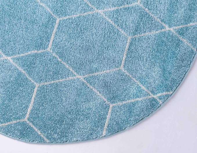 Unique Loom Trellis Frieze Collection Area Rug - Geometric (5' 1" Round Light Blue/Ivory)