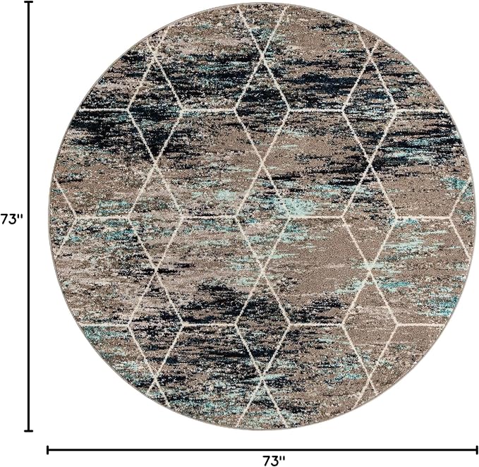 Unique Loom Trellis Frieze Collection Area Rug - Geometric (6' Round, Blue Multi/ Ivory)