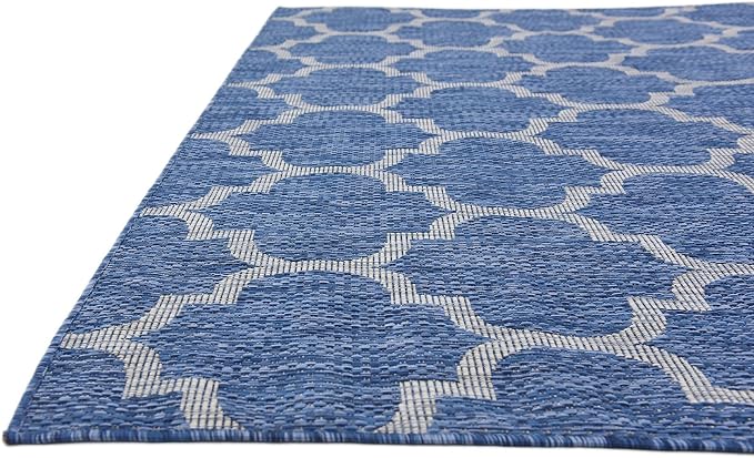 Unique Loom Outdoor Trellis Collection Area Rug (7' 1" x 10' Rectangle, Navy Blue/ Ivory)