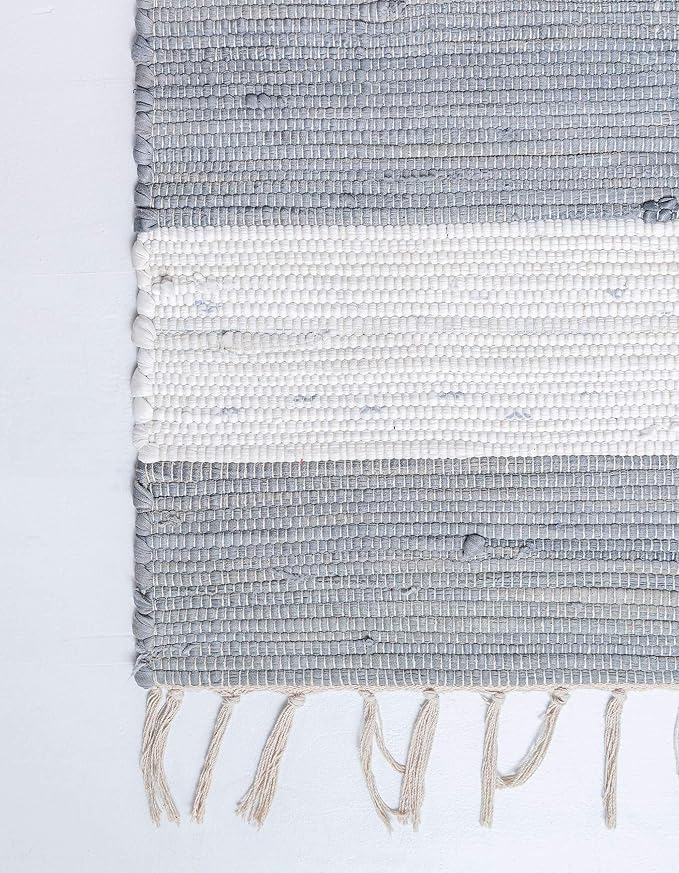 Unique Loom Chindi Rag Collection Area Rug - Striped (5' 1" x 8' Rectangle, Gray/ Ivory)