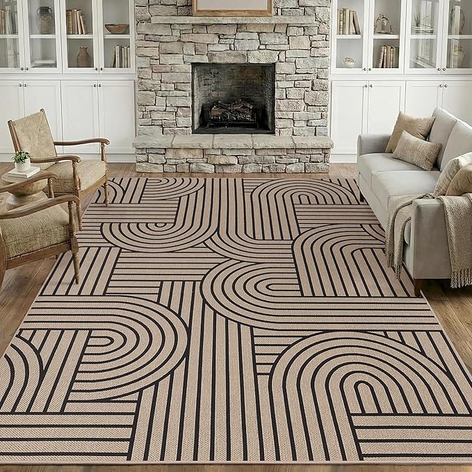 GarveeHome Rainbow Easy Jute Rug 8x10 Abstract Washable Non Slip Living Room Ultra-Thin Bedroom Rug, Non Skid Backing Non Shedding Accent Carpet for Dining Room Office