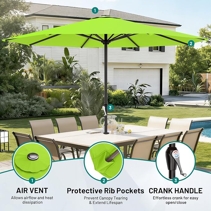 AreShark 12 FT Patio Umbrella for Outdoor, Outdoor Table Umbrella with Push Button Tilt and Crank, Outdoor Patio Umbrellas with 8 Sturdy Ribs, Patio Umbrellas for Market, Garden, Pool (Apple Green)