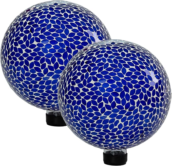Sunnydaze 10" Mosaic Glass Gazing Ball for Garden, Globe for Outdoor Decor | Lavender, 2pk, Decorative Sphere Fits Most Stands, Garden Ball for Outside, Flower Bed, Backyard, or Indoor Display