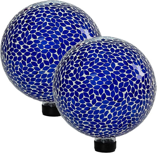 Sunnydaze 10" Mosaic Glass Gazing Ball for Garden, Globe for Outdoor Decor | Lavender, 2pk, Decorative Sphere Fits Most Stands, Garden Ball for Outside, Flower Bed, Backyard, or Indoor Display