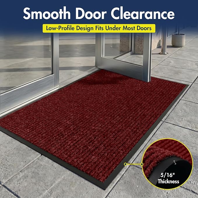 Notrax 109 Industrial Door Mat, 3' x 4' Entrance Mat, Heavy Duty Commercial Rugs for Entryway, Welcome Lobbies, Garage, and Mudroom, Made in the USA, Red, Brush Step 109S0034RB