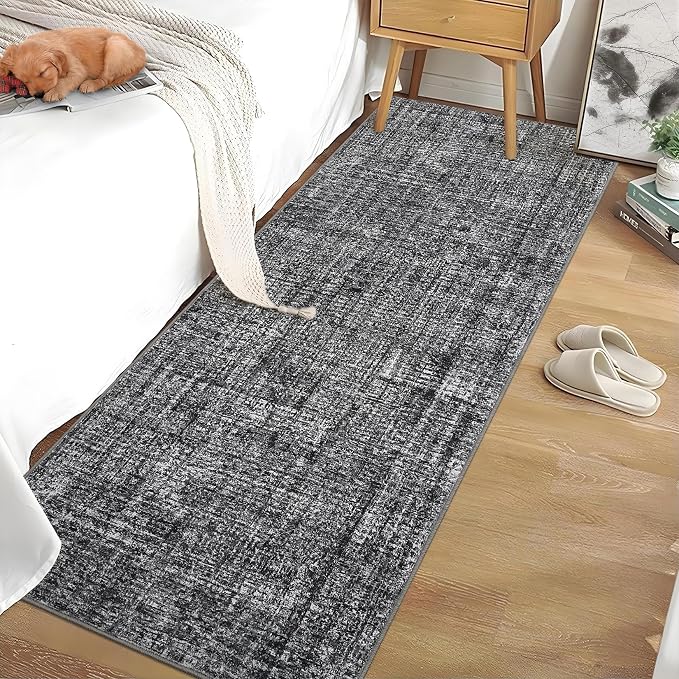 Garvee Solid Runner Rug 2x6 Washable Runners for Hallways Grey | Non Slip Kitchen Rugs, Modern Faux Wool Entryway Bathroom Rug Runners, Modern Abstract Rugs for Laundry Room Kitchen Bedroom