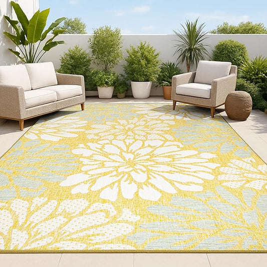 JONATHAN Y Floral Textured Weave Indoor Outdoor Area Rug 3X5 Yellow/Cream, Zinnia Modern for Backyard, Patio, Porch, Easy-Cleaning, High Traffic, Pet-Friendly, Non-Shedding (SMB110G-3)