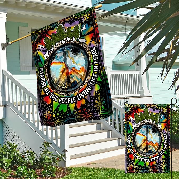 FLAGWIX All The People Living Life In Peace Hippie Flag - 30x40, Decorations For Home, Outside - Peace Sign, Boho, Hippie Decor, Double Sided, Heavy Duty Canvas Flag Indoor Outdoor