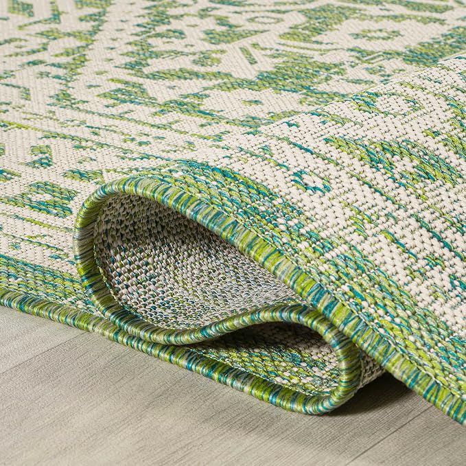 JONATHAN Y Medallion Weave Indoor Outdoor Area Rug 5X8 Cream/Green, Sinjuri Textured for Backyard, Patio, Porch, Easy-Cleaning, High Traffic, Pet-Friendly, Non-Shedding (SMB101H-5)