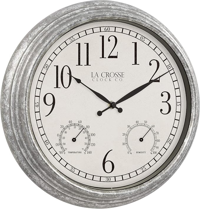 La Crosse Clock 433-3236 14-inch Silas Indoor/Outdoor Galvanized Analog Quartz Wall Clock