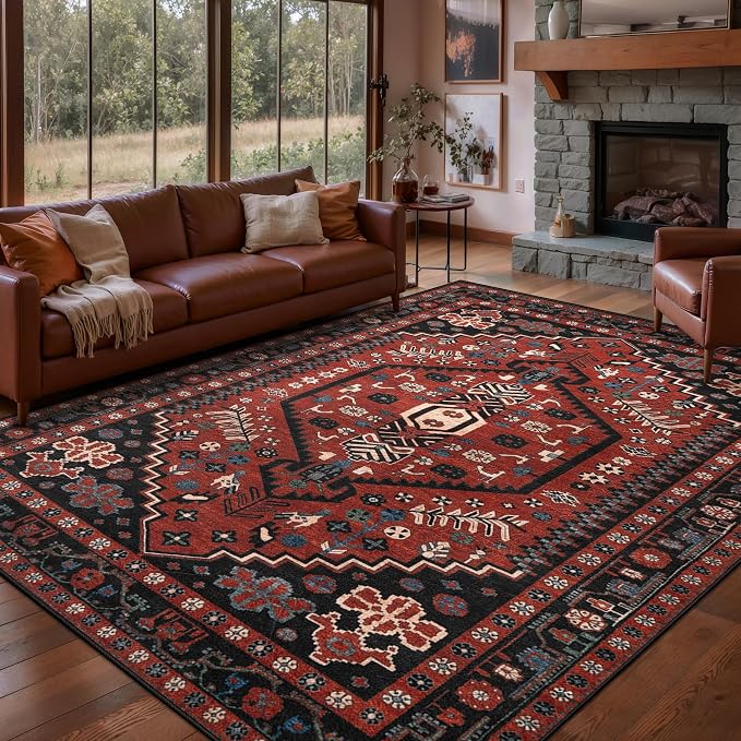 Ciicool 5x7 Area Rugs,Washable Large Boho Carpet for Living Room Bedroom | Oriental Low-Pile Soft Vintage Non-Slip Indoor Throw Carpet for Kitchen Bedside Bathroom Dining Room Foyer Decor