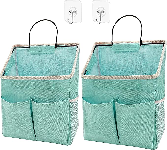 2pcs Wall Hanging Storage Bag,Wall Hanging Organizer Bags with Pockets, Wall Organizer Storage for Dormitory Bathroom Bedroom Kitchen(Green), 0229-xmbsometeth