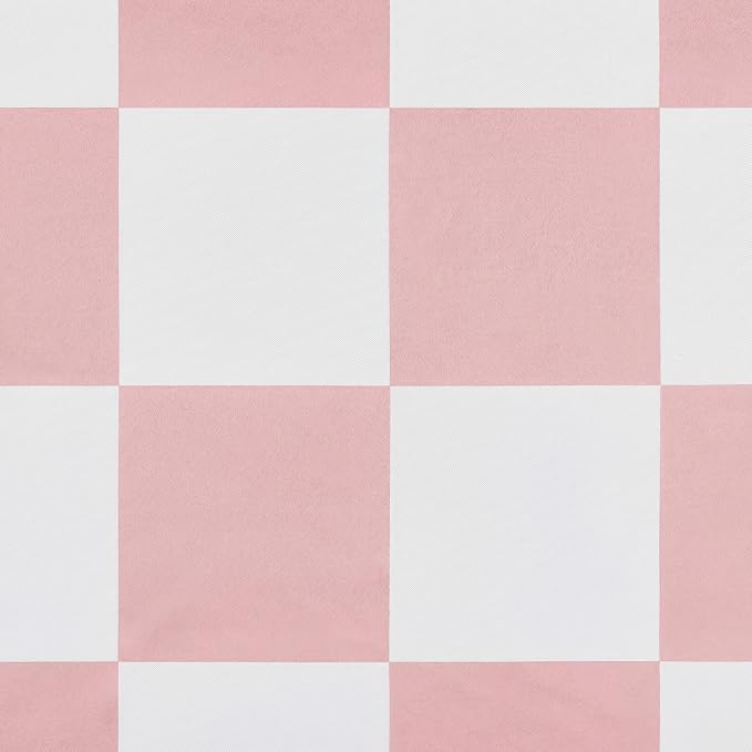 100% Blackout Checkered Curtains – 2 Panels, Each W52×L96, Thermal Insulated, Nosie Reducing for Bedroom, Modern Pink and White Checkerboard Design for Girls Room