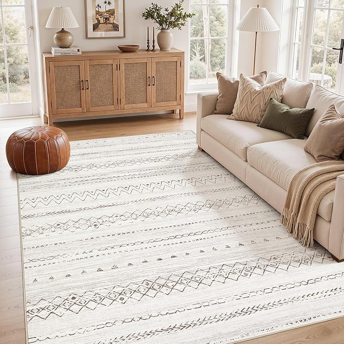 cotiled 6x9 Washable Area Rugs Living Room: Soft Lightweight Boho Rug | Solve Modern Neutral Trendy Home Decor - Stain Resistan Indoor Carpet for Bedroom Nursery Dining Room Brown