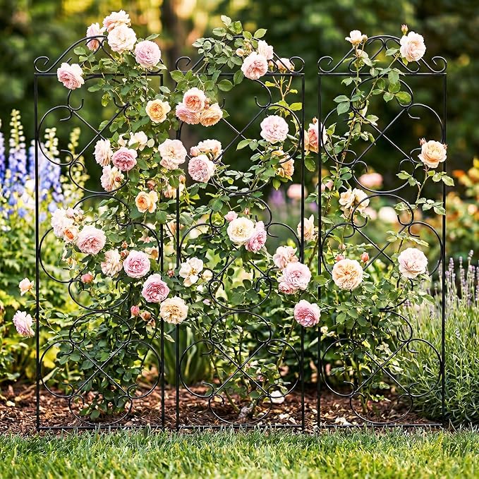 Thealyn Garden Trellis for Climbing Plants, 4 Pack 48" x 12.5" Metal Trellis for Potted Plants, Rust-Resistant Plant Support for Indoor Outdoor Use, for Ivy Clematis Vines Flowers, Black
