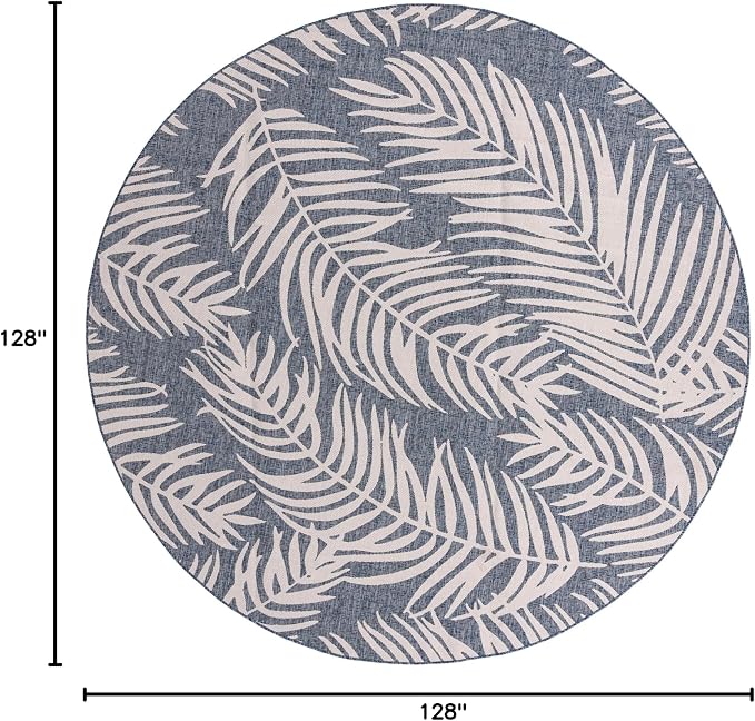 Unique Loom Outdoor Botanical Collection Area Rug - Palm (10' 8" Round, Blue/ Navy Blue)