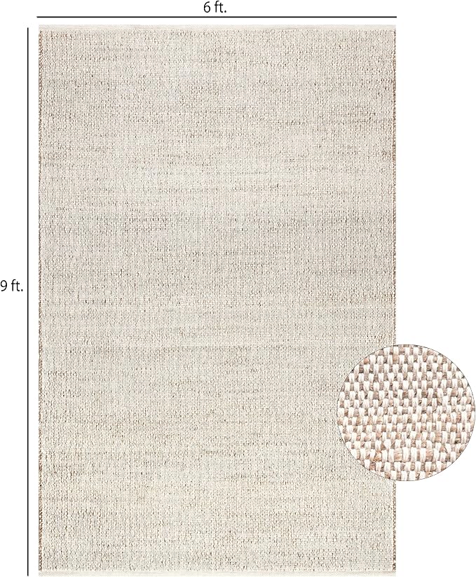 Jute Cotton Hand Woven Area Rug (6' x 9' Natural) | Farmhouse Area Rug for Living Room Bedroom Hallway Entryway Rustic Vintage Bohemian Décor