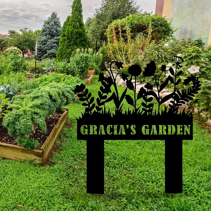 Personalized Garden Sign with Stake, Custom Metal Sign for Outdoor, Customized Metal Yard Stake Decor, Lawn Art, Farmhouse Decor, Housewarming Gift