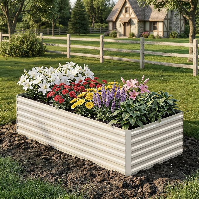 Garvee 6x3x2ft Galvanized Raised Garden Bed Outdoor,Rust-Resistant Raised Garden Beds for Gardening, Easy Assembly Outdoor Garden Box & Planters, Beige
