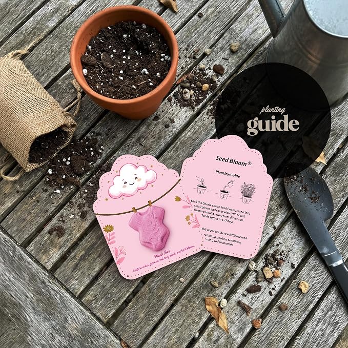 3D Onesie Seed Paper Gift Set – 24 Pink Plantable Baby Girl Onesie Shapes with Wildflower Seeds, Includes Cards & Double-Sided Tape for Baby Shower, Christening, Birthday & Special Occasions