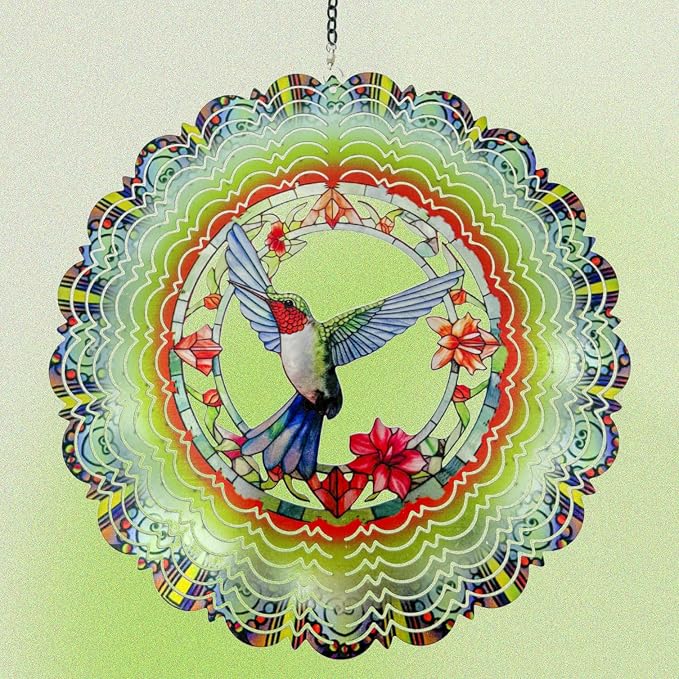 Eandisom Wind Spinners Outdoor Hummingbird - Birthday Gifts for Women Mom Grandma, Hanging Wind Spinner 12 inch 3D Wind Sculptures for Garden Decor for Outside, Patio, Yard, Outdoor