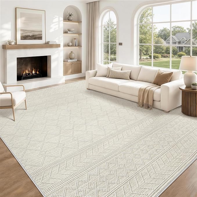 9x12 Area Rug For Living Room, Washable Gray Rugs Non Slip Low Pile | Neutral Large Soft Rug，Modern Geometric Carpet For Bedroom Dining Room Home Office Decor rug