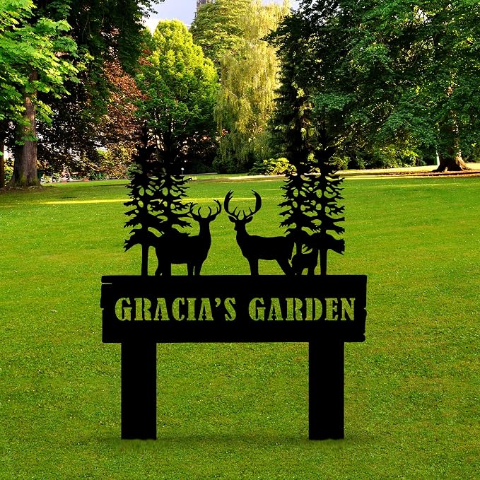 Personalized Deer Garden Sign with Stakes, Custom Metal Garden Decor, Large Deer Stake for Farmhouse, Metal Yard Art, Gift for Grandmother, Gift for Mom, Patio Garden Decorations, Housewarming Gift