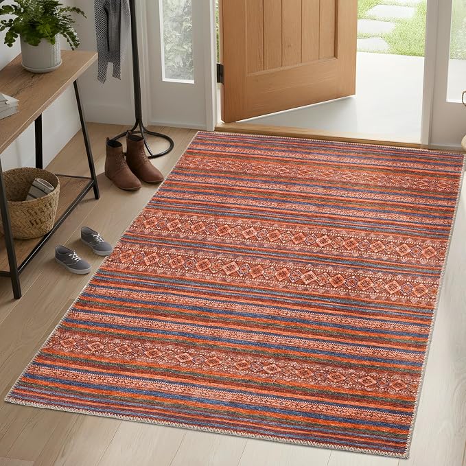 Sacred Artisans Boho 3x5 Area Rug for Entry, Kitchen, Mudroom and Foyer | Washable, Pet Friendly, Durable and Low Pile (Kilim, 3' x 5')