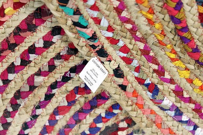 COTTON CRAFT Jute Chindi Braid Rag Rug - 3 Feet Round Multi Color Area Rug | Handwoven Reversible Jute & Natural Recycled Cotton Boho Farmhouse Rustic Area Accent Rug - Living Room Carpet Home Décor