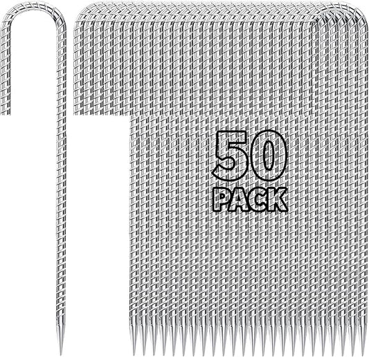 Besitu 12 inch Fence Stakes Heavy Duty 50-Pack J Hook Rebar Ground Stakes Anchor Galvanized Tent Stakes for Outdoor Decorations Inflatables Metal Stakes for Wire Fencing
