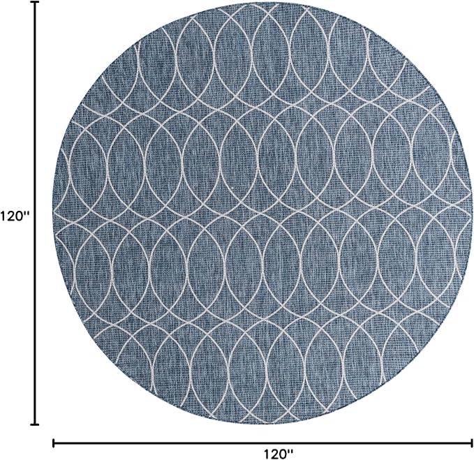 Unique Loom Outdoor Trellis Collection Area Rug - Gitter (10' Round, Blue/ Ivory)