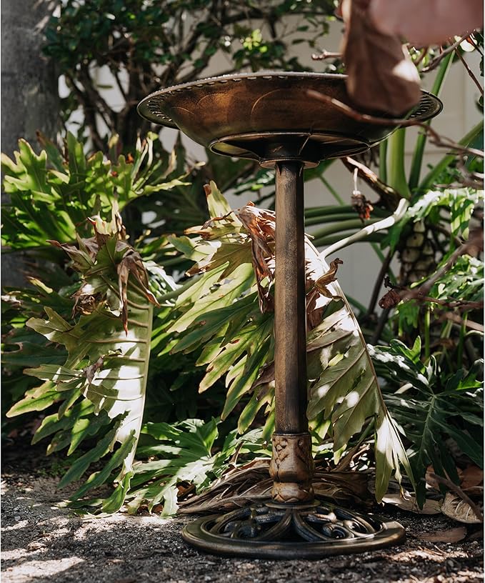 BACKYARD EXPRESSIONS PATIO · HOME · GARDEN 912449-WB Outdoor Garden Bird Bath- Bronze- Weather Resistant Polyresin-30 Inch-Backyard Expressions