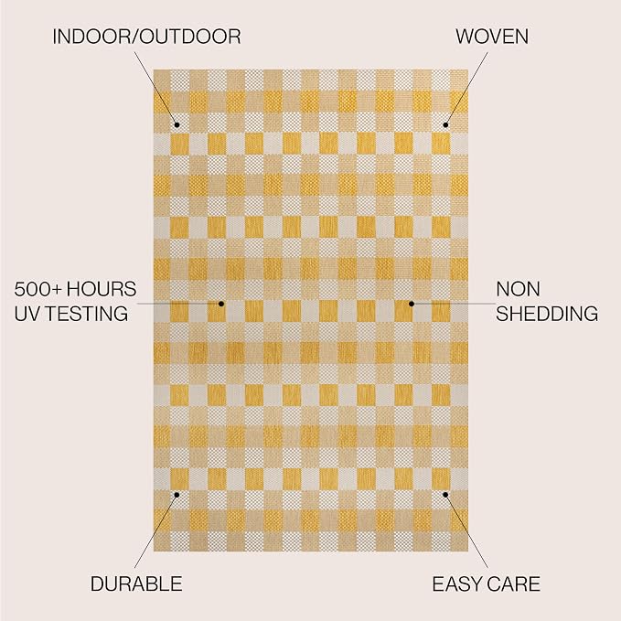 JONATHAN Y Geometric Bold Gingham Indoor Outdoor Area Rug 3X5 Yellow/Cream, Darcy Traditional for Backyard, Patio, Porch, Easy-Cleaning, High Traffic, Pet-Friendly, Non-Shedding (TSN201D-3)