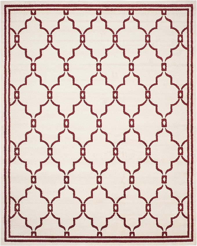 SAFAVIEH Amherst Collection Area Rug - 9' x 12', Ivory & Red, Trellis Design, Non-Shedding & Easy Care, Ideal for High Traffic Areas in Living Room, Bedroom (AMT414H)