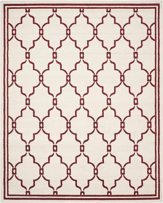 SAFAVIEH Amherst Collection Area Rug - 9' x 12', Ivory & Red, Trellis Design, Non-Shedding & Easy Care, Ideal for High Traffic Areas in Living Room, Bedroom (AMT414H)