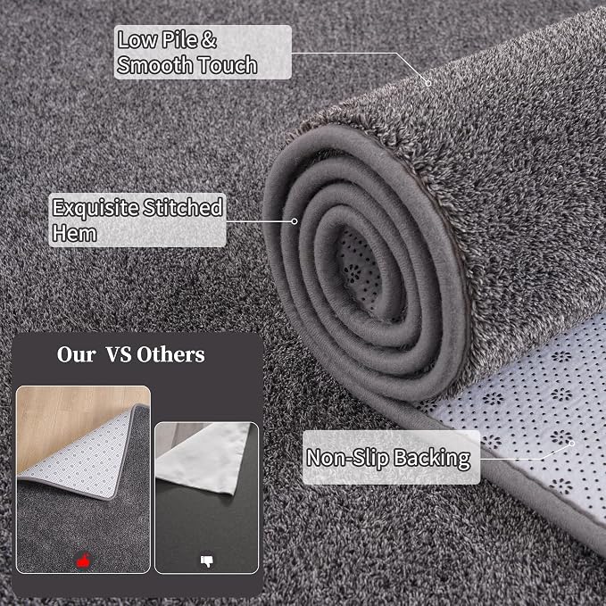 Keeko 5x8 Area Rugs for Living Room,Soft Washable Memory Foam Bedroom Rug | Indoor Throw Rug Low Pile Minimalist Non Slip Carpet for Kids Nursery Classroom Dorm Room Home Decor Dark Grey and White