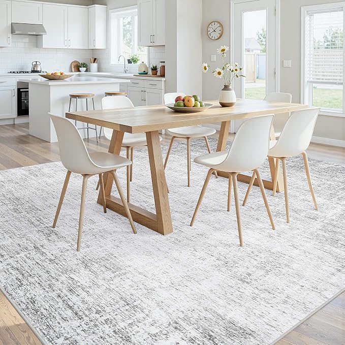 Washable 6x9 Abstract Black Area Rugs for Living Room | Large Modern Neutral Rugs Soft Non Slip Stain Resistant Low Pile Carpet Dining Room Bedroom Indoor Nursery Home Office