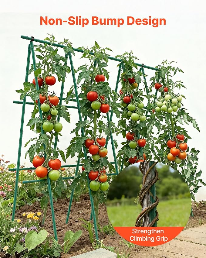 VEVOR Garden Stakes, 50 Pack, 46.06 inch, Plastic Coated Metal Tomato Stakes, Garden Sticks for Plants Support, with Pointed End and Non-Slip Bumps for Growing Climbing Plants, Outdoor Vegetables