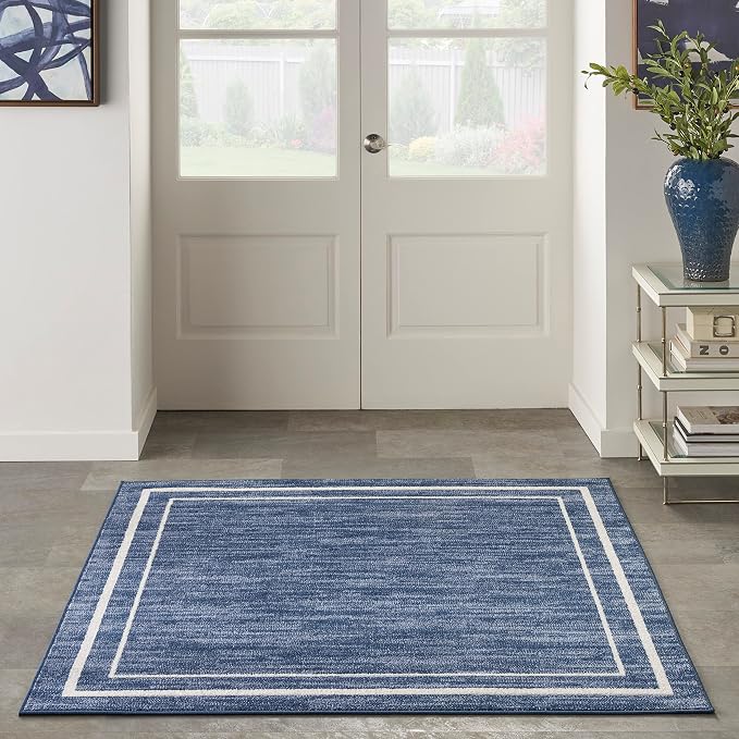 Nourison Home Nourison Essentials Navy/Ivory 5' x Square Area Rug - Easy Clean, Non Shedding, Bed Room, Living Room, Dining Room, Kitchen (5' x Square)