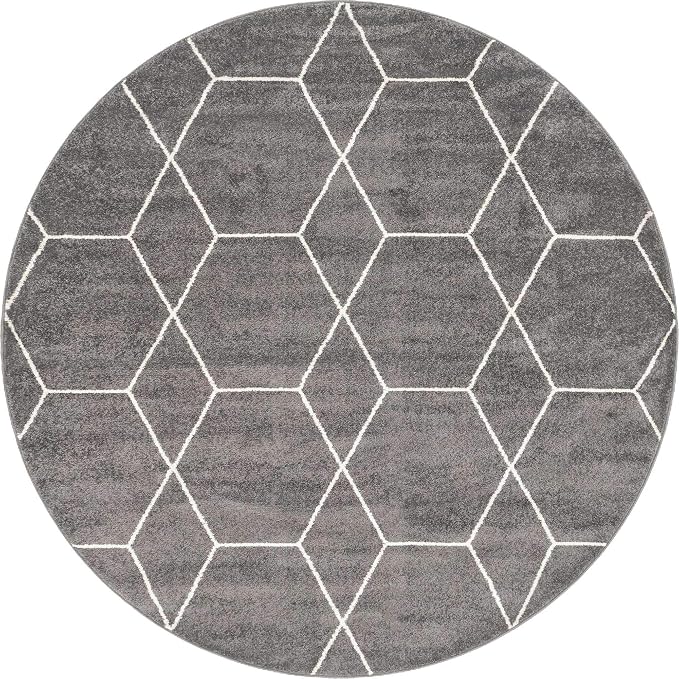 Unique Loom Trellis Frieze Collection Area Rug - Geometric (7' Round, Dark Gray/ Ivory)