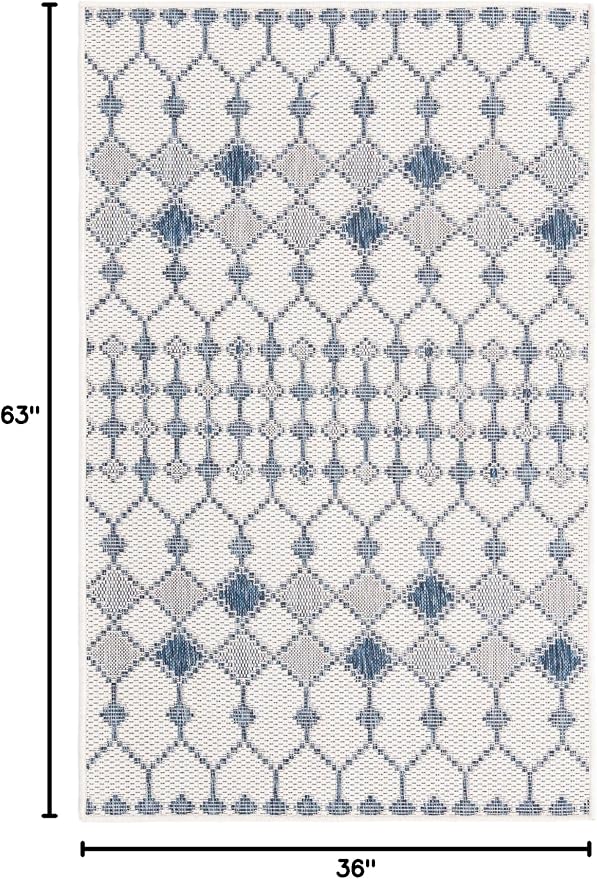 Unique Loom Outdoor Trellis Collection Area Rug - Traliccio (3' x 5' 3" Rectangle, Ivory/ Navy Blue)