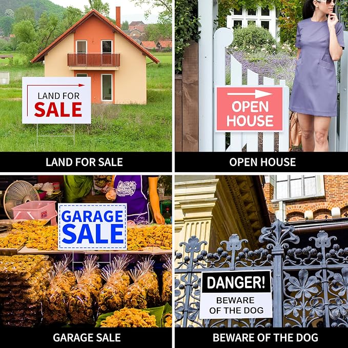 10 PACK 18 x 12 Inches Blank Yard Signs - Waterproof Corrugated Plastic Signs, Blank Yard Signs with Stakes for Gardens, Parks, Warnings, Fairs, Commercials, Garage Sale Signs, Advertising